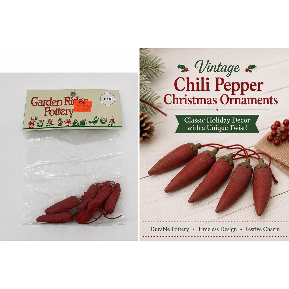 Vintage Red Chili Pepper Christmas Ornaments Garden Ridge Pottery Lot Southwest
